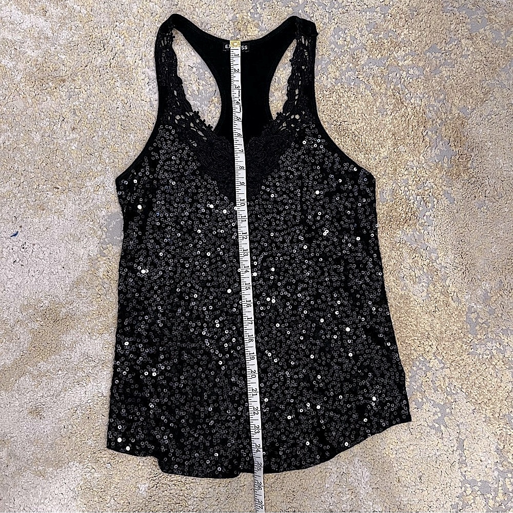 Express Black Lace Neckline Sequin Tank Size Small Petite. - Picture 5 of 8
